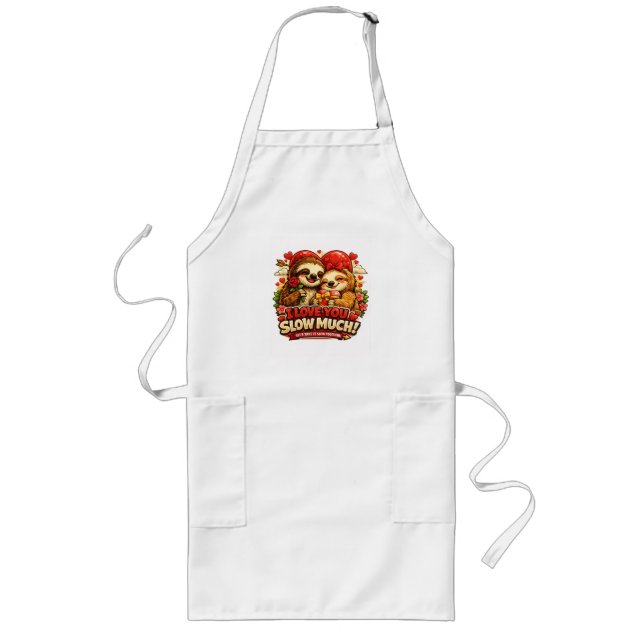 Cute Sloth Valentine’s Day Love Design, I Love You Long Apron (Front)
