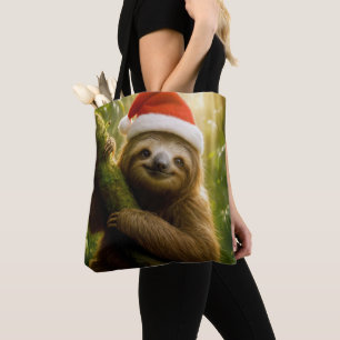Cute Sloth Wearing a Santa Hat Tote Bag