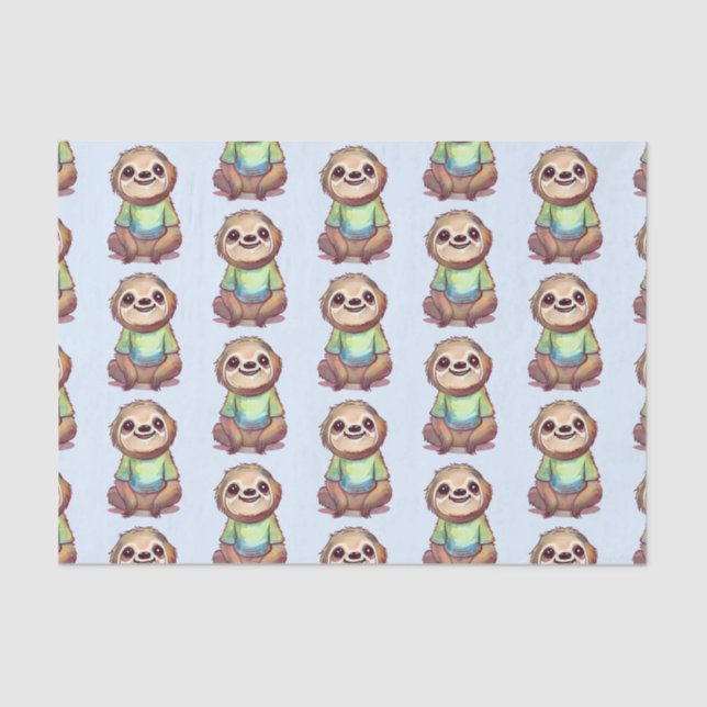 Cute Sloth Wearing a Shirt Pattern Tissue Paper (Front)