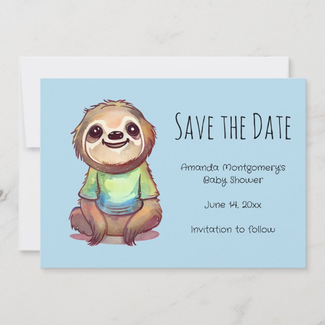 Cute Sloth Wearing a Shirt Save The Date (Front)