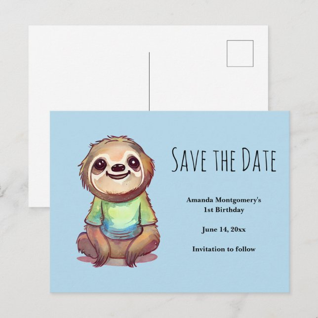 Cute Sloth Wearing a Shirt Save the Date Invitation Postcard (Front/Back)