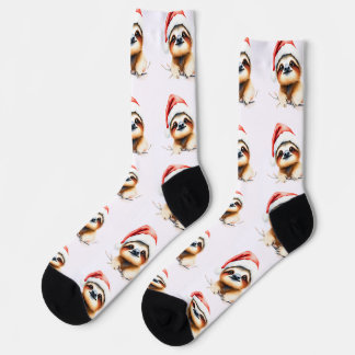 Cute Sloth Wearing Santa Hat Socks