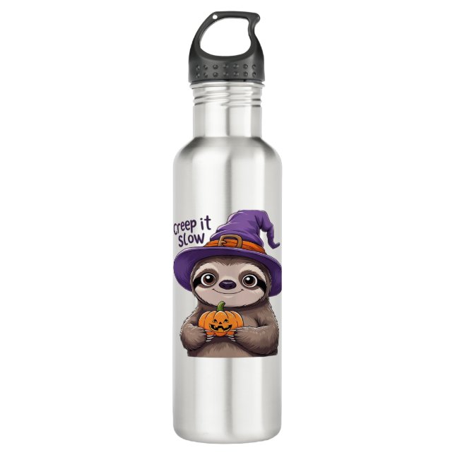 Cute Sloth Witch Halloween Shirt � Creep It Slow P 710 Ml Water Bottle (Front)