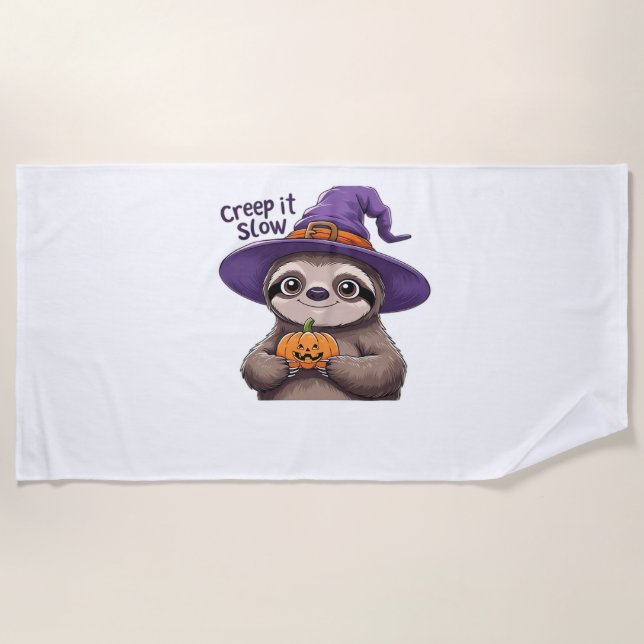 Cute Sloth Witch Halloween Shirt – Creep It Slow P Beach Towel (Front)