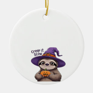 Cute Sloth Witch Halloween Shirt � Creep It Slow P Ceramic Ornament