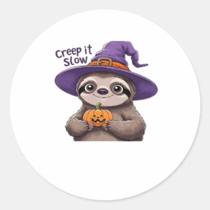 Cute Sloth Witch Halloween Shirt � Creep It Slow P Classic Round Sticker