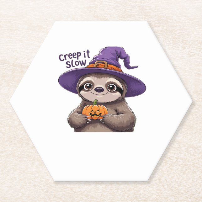 Cute Sloth Witch Halloween Shirt � Creep It Slow P Paper Coaster (Front)