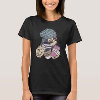 Cute Sloth With Beanie Hat Coffee and Phone Animal T-Shirt