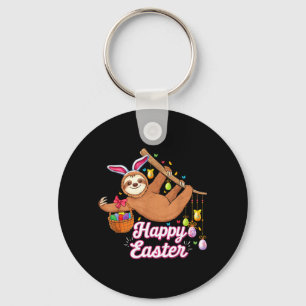 Cute Sloth with Bunny Ears Egg Hunting Easter Keychain