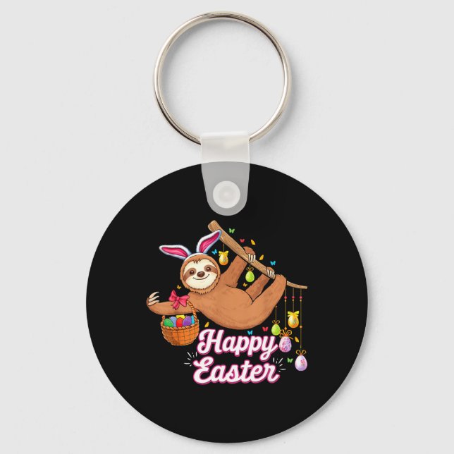 Cute Sloth with Bunny Ears Egg Hunting Easter Keychain (Front)