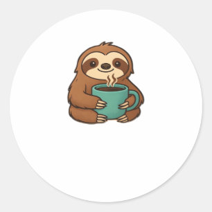 Cute Sloth with Coffee Mug � Cozy Relaxed Animal A Classic Round Sticker