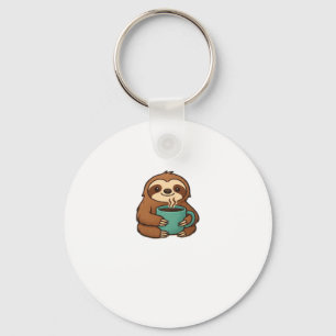 Cute Sloth with Coffee Mug � Cozy Relaxed Animal A Keychain