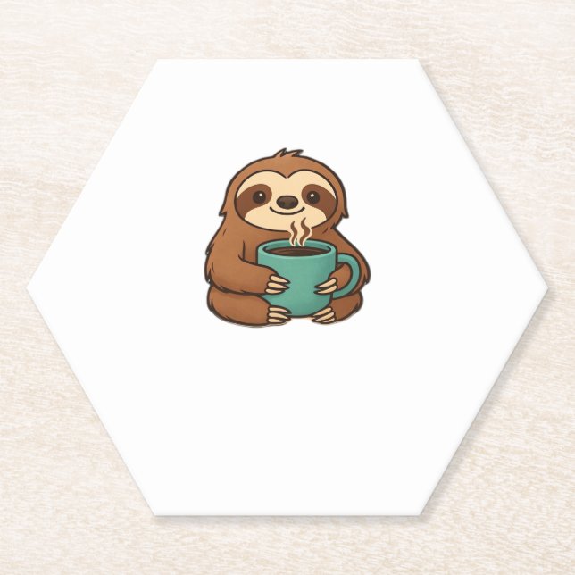 Cute Sloth with Coffee Mug � Cozy Relaxed Animal A Paper Coaster (Front)