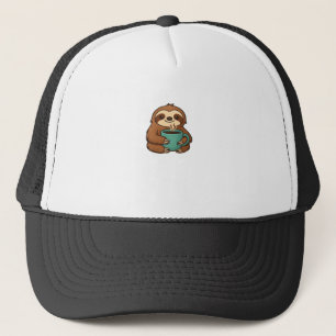 Cute Sloth with Coffee Mug � Cozy Relaxed Animal A Trucker Hat