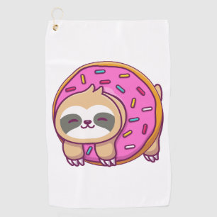 Cute sloth with doughnut cartoon  golf towel