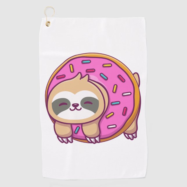 Cute sloth with doughnut cartoon  golf towel (Front)