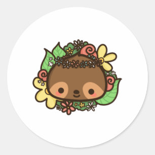 Cute sloth with flowers and leaves sloth lover Sti Classic Round Sticker