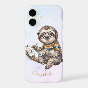 Cute Sloth with Glasses Funny Watercolor Painting 