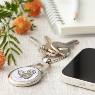 Cute Sloth with Glasses Funny Watercolor Painting  Keychain