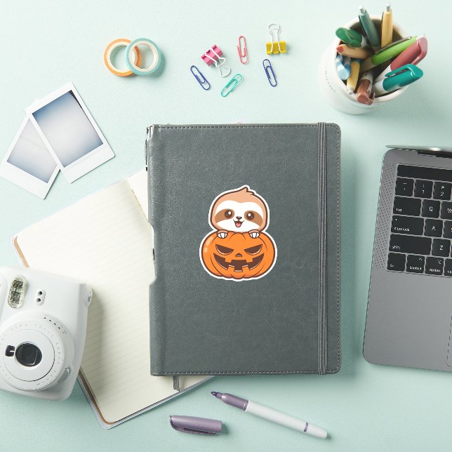 Cute Sloth with Pumpkin Halloween Cartoon Vector I (iPad Cover)