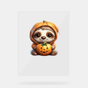 Cute Sloth with Pumpkin Halloween Cartoon Vector I Acrylic Sign