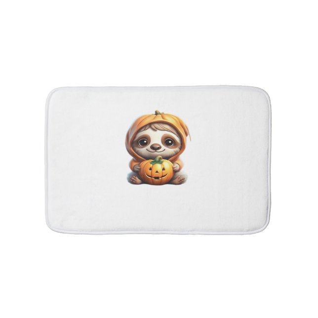 Cute Sloth with Pumpkin Halloween Cartoon Vector I Bath Mat (Front)