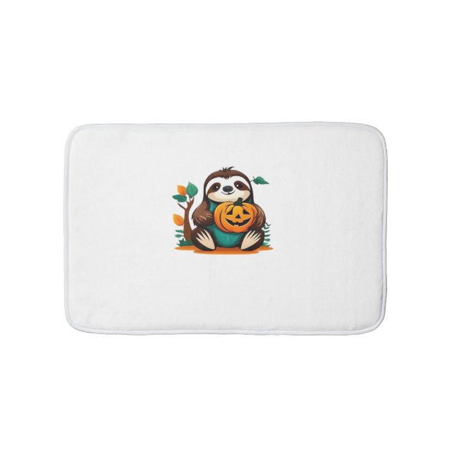 Cute Sloth with Pumpkin Halloween Cartoon Vector I Bath Mat (Front)