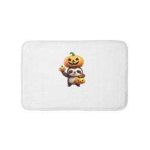 Cute Sloth with Pumpkin Halloween Cartoon Vector I Bath Mat