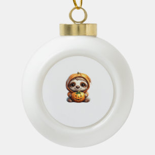 Cute Sloth with Pumpkin Halloween Cartoon Vector I Ceramic Ball Christmas Ornament