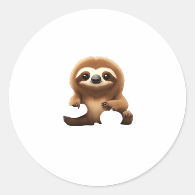 Cute Sloth with Pumpkin Halloween Cartoon Vector I Classic Round Sticker (Front)
