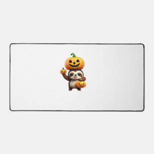 Cute Sloth with Pumpkin Halloween Cartoon Vector I Desk Mat