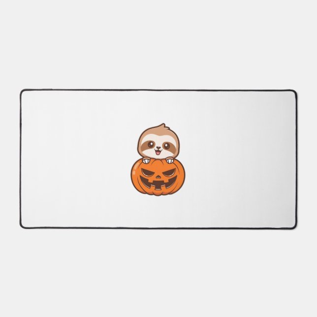 Cute Sloth with Pumpkin Halloween Cartoon Vector I Desk Mat (Front)
