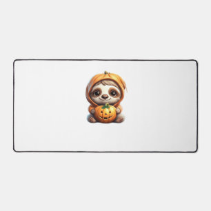 Cute Sloth with Pumpkin Halloween Cartoon Vector I Desk Mat