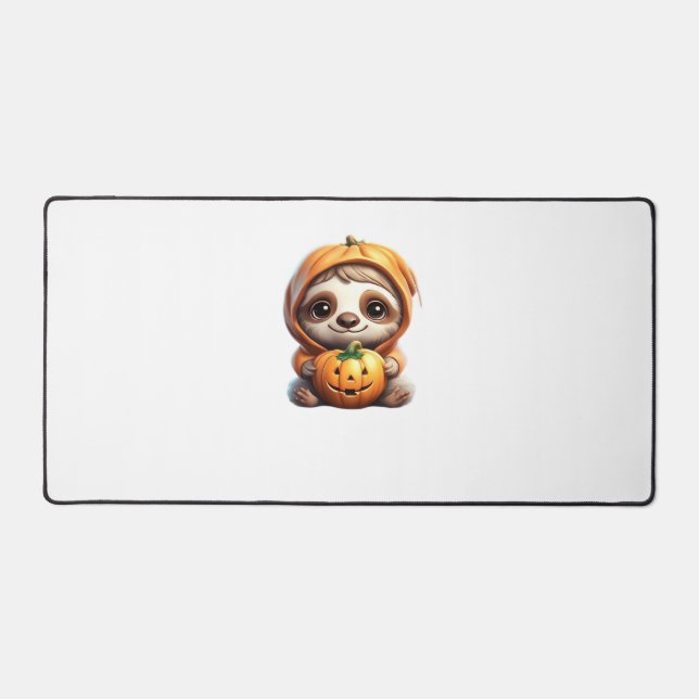 Cute Sloth with Pumpkin Halloween Cartoon Vector I Desk Mat (Front)