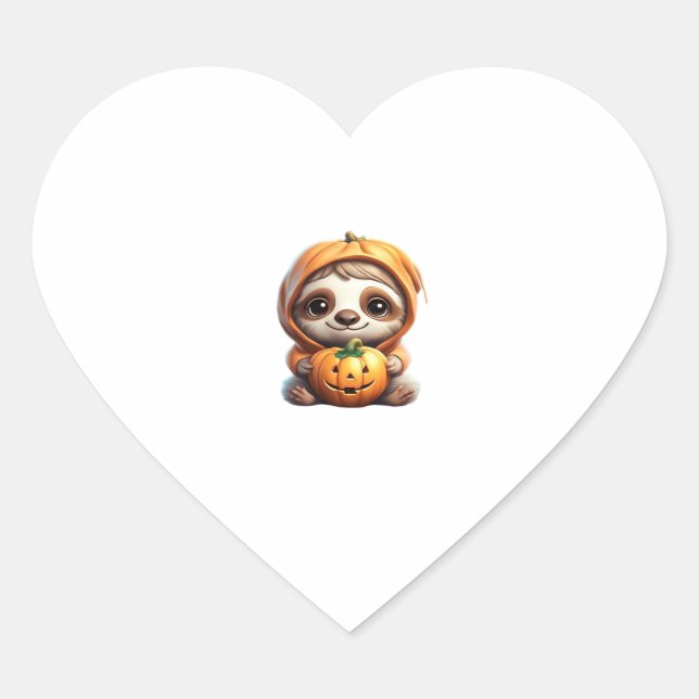 Cute Sloth with Pumpkin Halloween Cartoon Vector I Heart Sticker (Front)