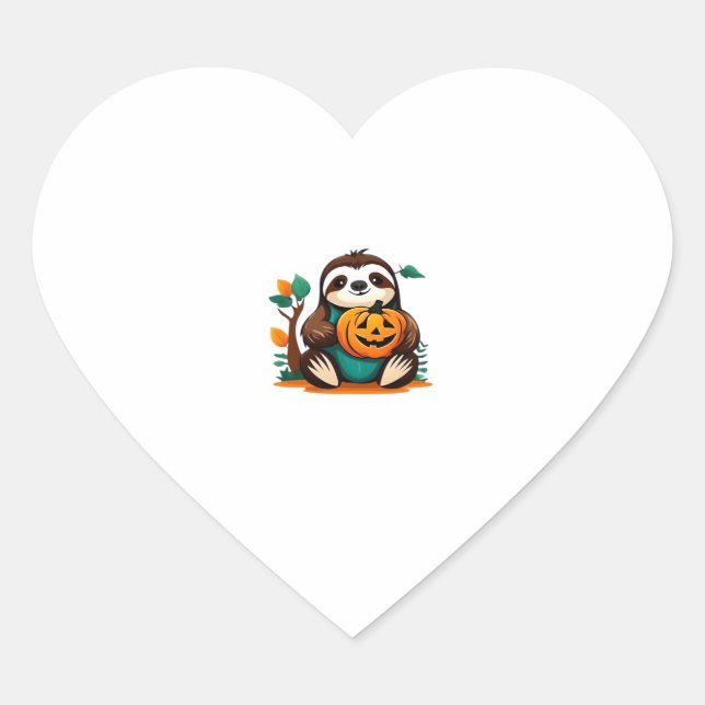 Cute Sloth with Pumpkin Halloween Cartoon Vector I Heart Sticker (Front)