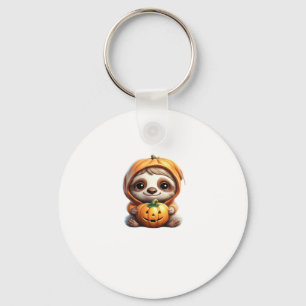 Cute Sloth with Pumpkin Halloween Cartoon Vector I Keychain