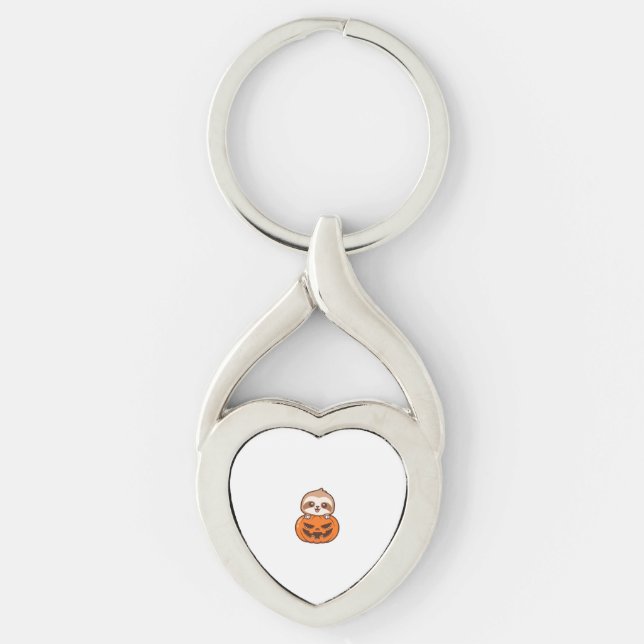 Cute Sloth with Pumpkin Halloween Cartoon Vector I Keychain (Front)