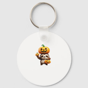 Cute Sloth with Pumpkin Halloween Cartoon Vector I Keychain