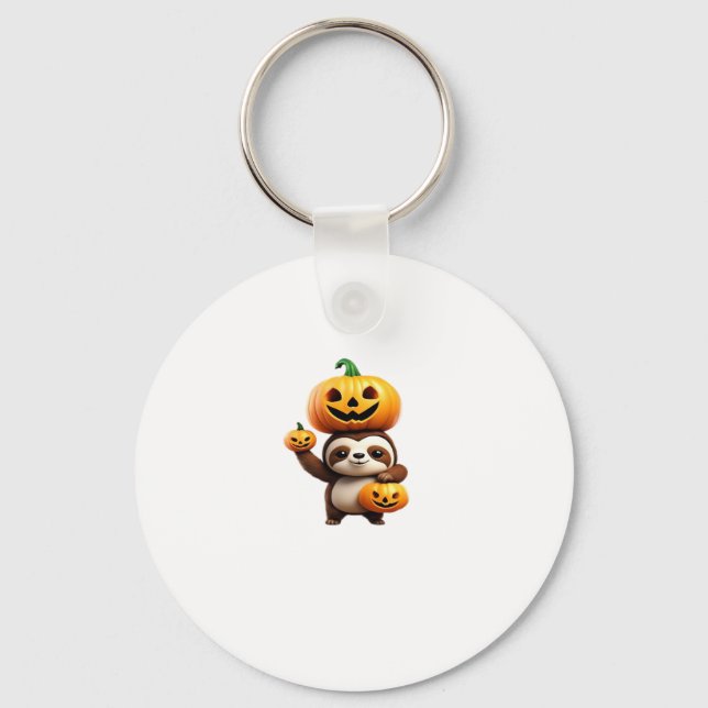 Cute Sloth with Pumpkin Halloween Cartoon Vector I Keychain (Front)