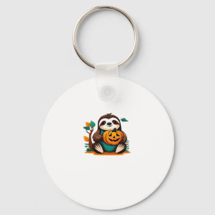 Cute Sloth with Pumpkin Halloween Cartoon Vector I Keychain