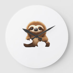 Cute Sloth with Pumpkin Halloween Cartoon Vector I Large Clock