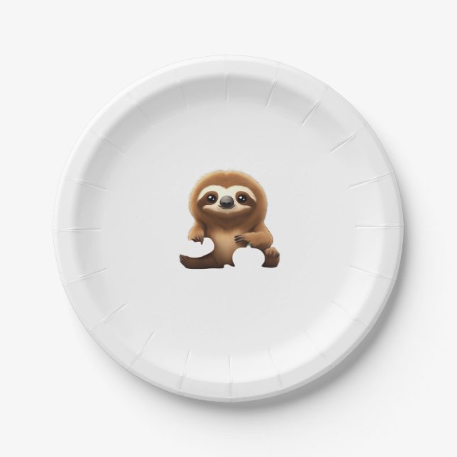 Cute Sloth with Pumpkin Halloween Cartoon Vector I Paper Plate (Front)
