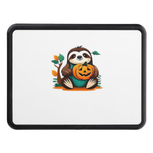 Cute Sloth with Pumpkin Halloween Cartoon Vector I Trailer Hitch Cover