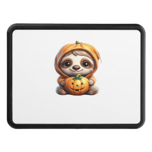 Cute Sloth with Pumpkin Halloween Cartoon Vector I Trailer Hitch Cover