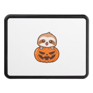 Cute Sloth with Pumpkin Halloween Cartoon Vector I Trailer Hitch Cover