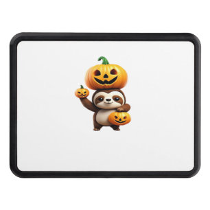 Cute Sloth with Pumpkin Halloween Cartoon Vector I Trailer Hitch Cover
