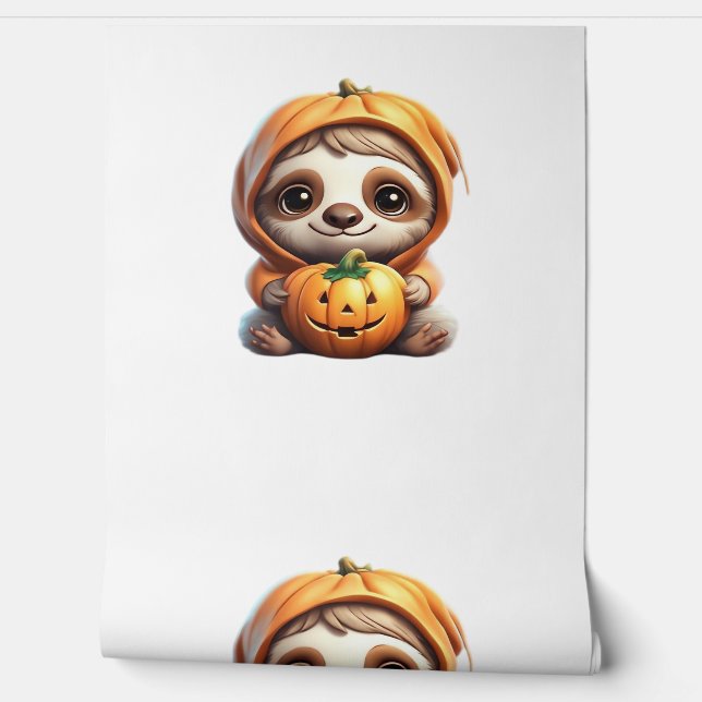 Cute Sloth with Pumpkin Halloween Cartoon Vector I Wallpaper (Unrolling)