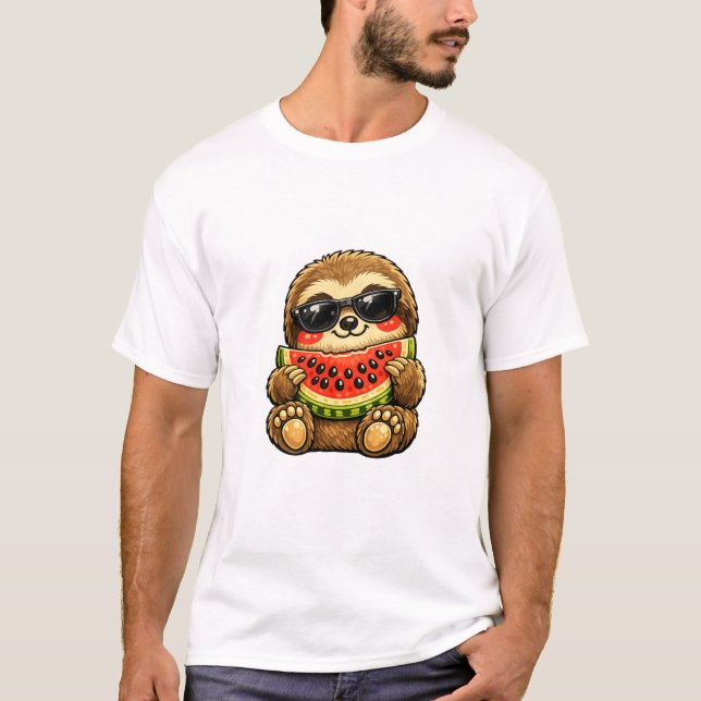 Cute Sloth with Watermelon T-Shirt (Front)