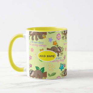 Cute Sloth Yellow Pattern Funny Lazy Quote Floral Mug